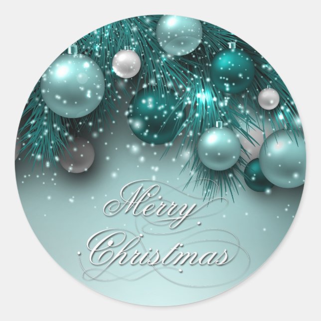 Sticker Rond Ornements de Noël - Turquoise - Personnaliser (Devant)
