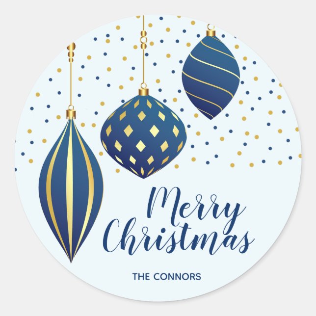 Sticker Rond Ornements de Noël Vacances d'or bleu (Devant)