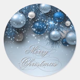 Sticker Rond Ornements de vacances de Noël - bleus