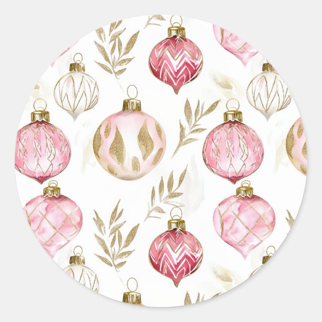 Sticker Rond Ornements Vintages de Noël en or rose (Devant)
