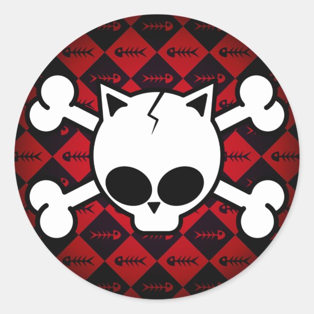 Sticker Rond Os crâne et chat (Devant)
