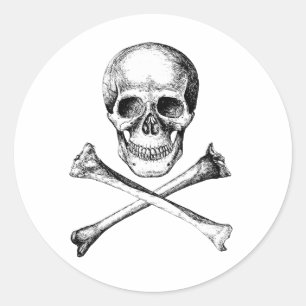 Sticker Rond Os de crâne et de croix - gris