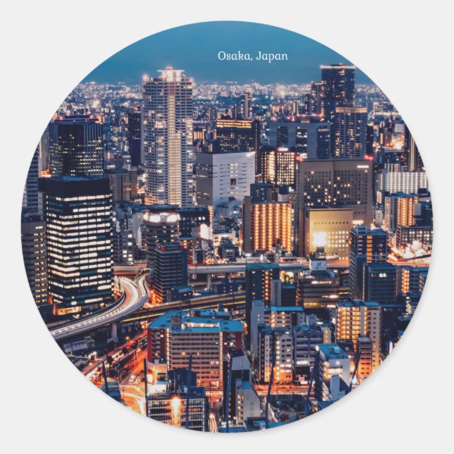 Sticker Rond Osaka Japon, photo de la ville (Devant)