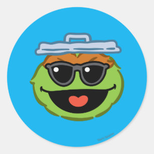Sticker Rond Oscar Visage Souriant avec Lunettes de Soleil