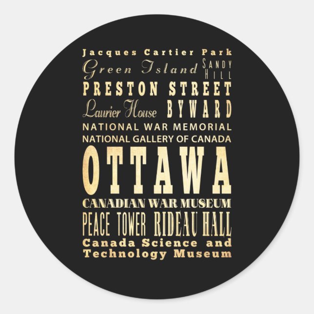 Sticker Rond Ottawa Ville du Canada Typographie Art (Devant)