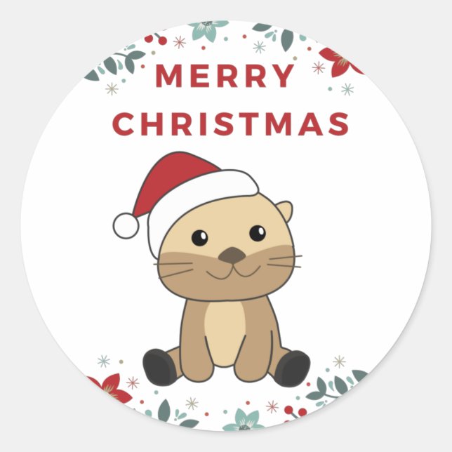 Sticker Rond Otter Noël Neige Animaux d'hiver Otter Classic (Devant)