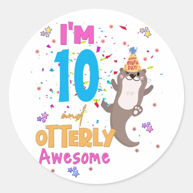 Sticker Rond Otter Otterly Awesome Birthday Girl (Devant)