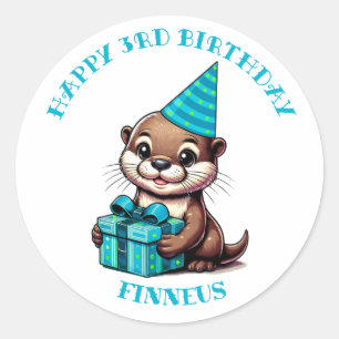 Sticker Rond Otter Theme Anniversaire du garçon Personnalisé