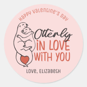 Sticker Rond Otterly in Love Funny Coeur mignon Saint Valentin
