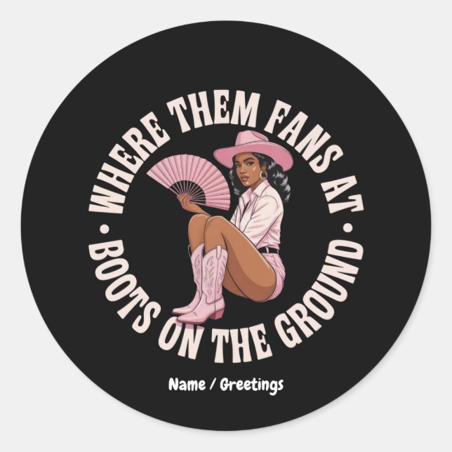 Sticker Rond Où Ils Vont Aux Bottes Sur Le Sol Noir (Devant)