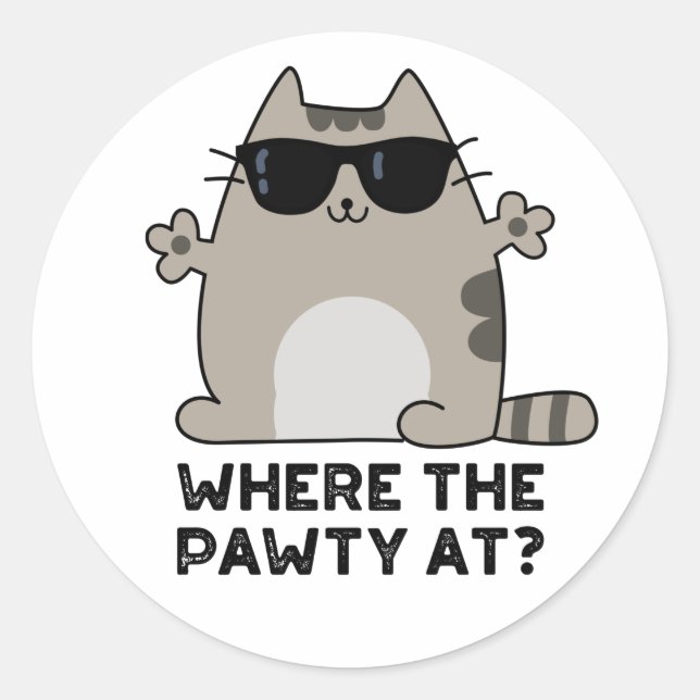 Sticker Rond Où La Pawty À Funny Party Chat Pun (Devant)
