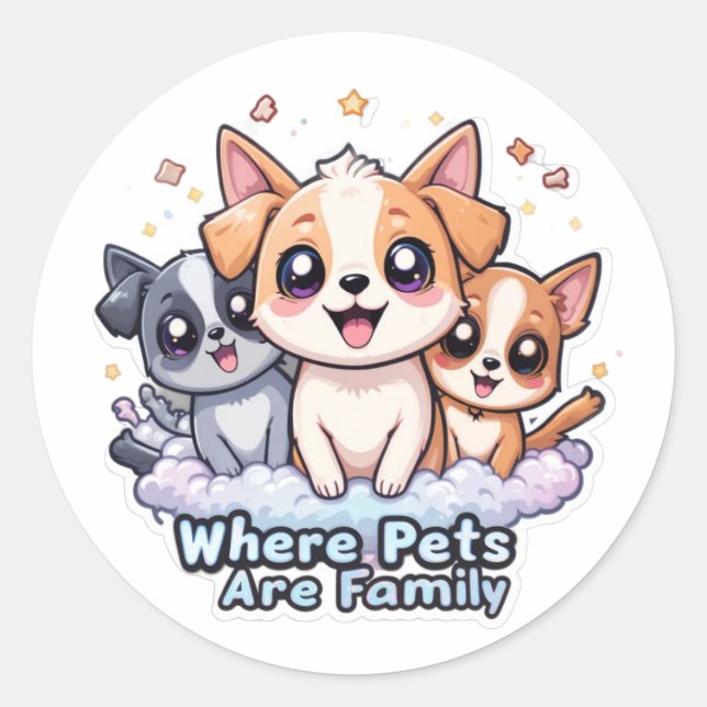 Sticker Rond Où Les Animaux De Compagnie Sont Famille Mignonne  (Devant)