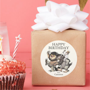Sticker Rond Où sont les monstres ?   Joyeux Anniversaire
