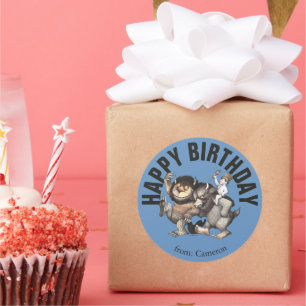 Sticker Rond Où sont les monstres ? Joyeux Anniversaire
