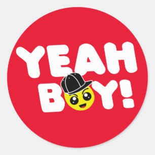 Sticker Rond Ouais Garçon Emoji Face Bashin Bros Gamer