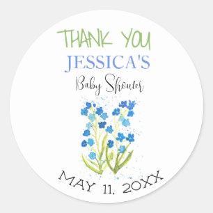 Sticker Rond Oubliez-moi pas Blue Flowers Texas Baby shower Gir