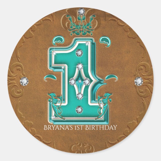 Sticker Rond Ouest Russe Brown Faux Cuir Numéro 1 Un 1er (Devant)