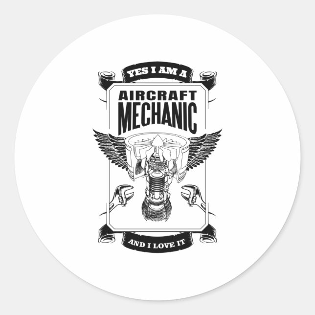 Sticker Rond Oui, je suis mécanicien d'aéronef et je l'aime (Devant)