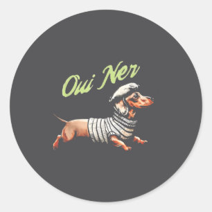 Sticker Rond Oui Ner Drôle Dachshund Chien Wiener Humour França