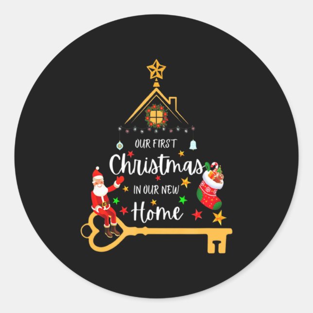 Sticker Rond Our First Christmas In Our New Home Xmas  (Devant)
