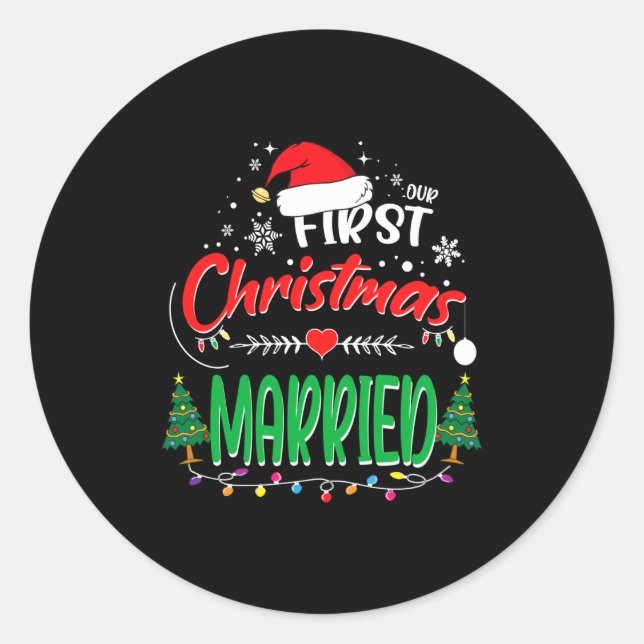Sticker Rond Our First Christmas Married Newlywed Mr And Mrs  (Devant)