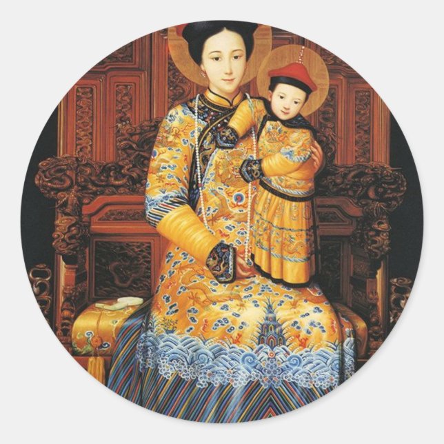 Sticker Rond Our Lady of China (中华圣母, 中華聖母) Chinese Virgin Mary (Devant)