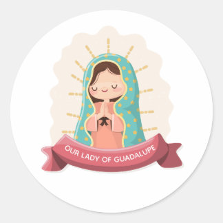 Sticker Rond Our Lady of Guadalupe with ribbon Kawaii Style