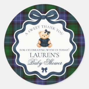 Sticker Rond Ours à nœud papillon Prépa Faveur de Baby Shower T