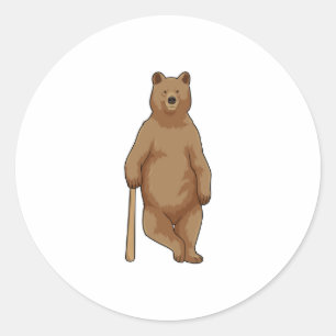 Sticker Rond Ours au baseball avec batte de baseball