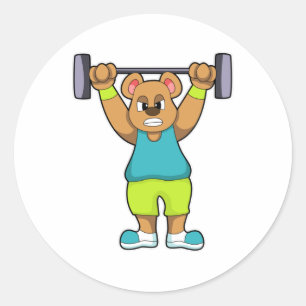 Sticker Rond Ours au Bodybuilding avec Barbell