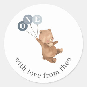 Sticker Rond Ours avec 3 Ballons Bleus