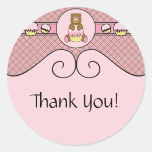 Sticker Rond Ours Avec Cupcake Rose Stick Cone Waffle