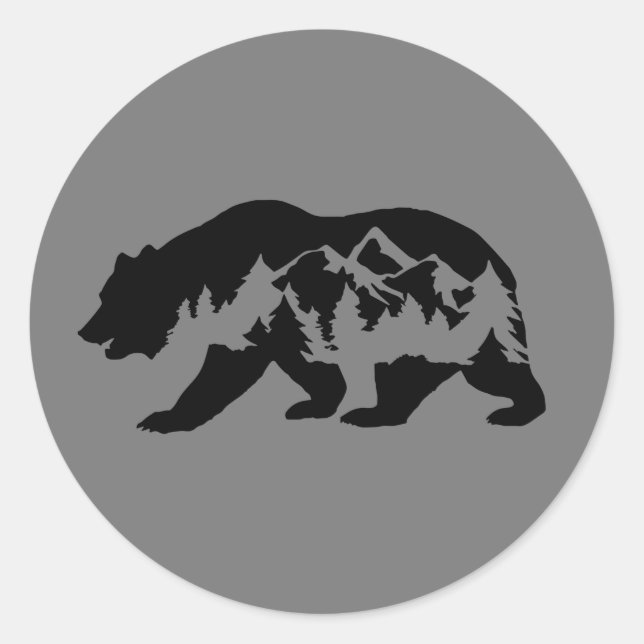 Sticker Rond Ours avec montagnes et arbres (Devant)