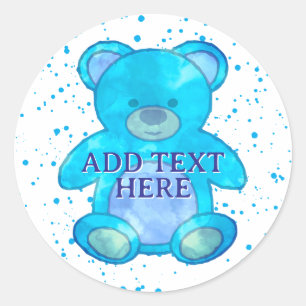 Sticker Rond Ours Bébé Cute En Bleu Texte Personnalisé