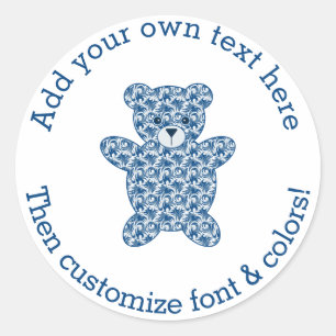 Sticker Rond Ours bleu Teddy