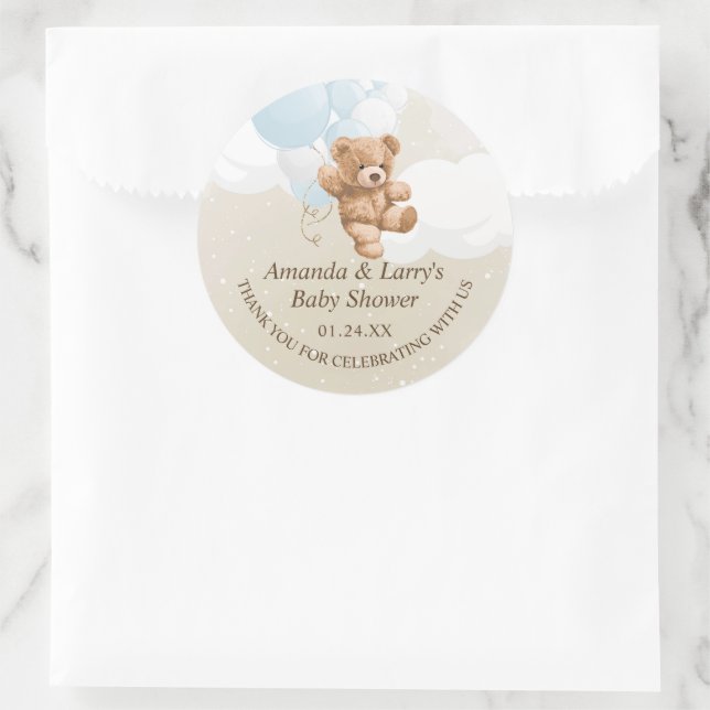 Sticker Rond Ours bleu Teddy avec ballons (Sac)