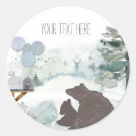Sticker Rond Ours boisé forestier Anniversaire ou douche