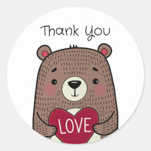 Sticker Rond Ours Capricieux et Fantaisiste avec Dessin de Cœur