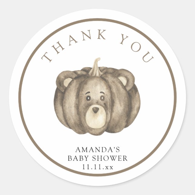 Sticker Rond Ours citrouille d'automne - merci (Devant)