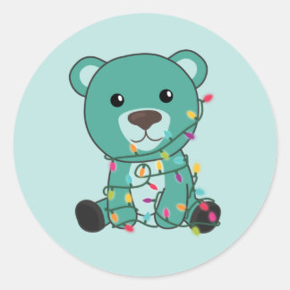 Sticker Rond Ours colorés Joyeux Noël Animaux d'hiver Ours