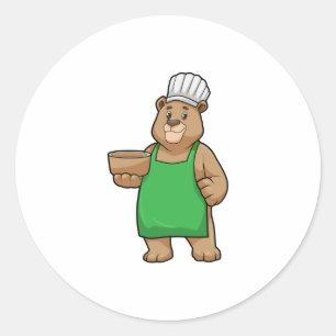 Sticker Rond Ours comme cuire avec tablier de Cuisine et Bowl