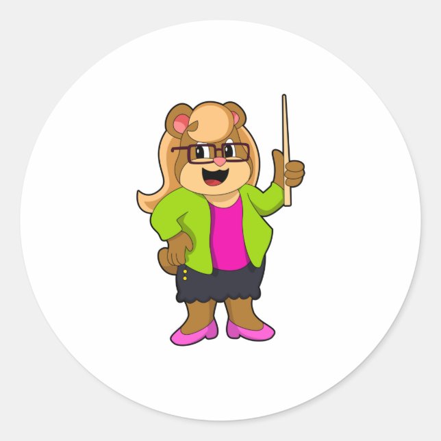 Sticker Rond Ours comme enseignant avec lunettes (Devant)