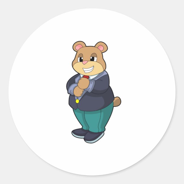 Sticker Rond Ours comme marié avec costume (Devant)