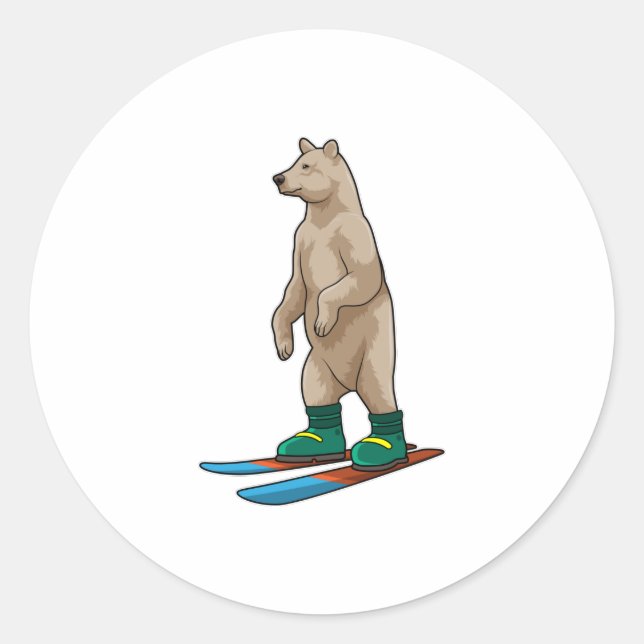 Sticker Rond Ours comme skieur avec ski (Devant)