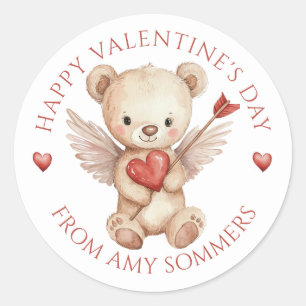 Sticker Rond Ours d'aquarelle de l'Heureuse Sainte-Valentin