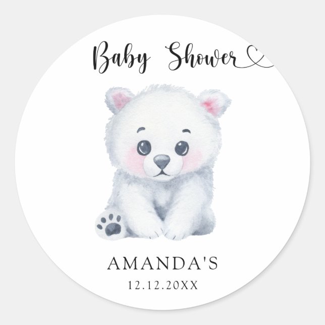 Sticker Rond Ours de bébé polaire - Baby shower (Devant)