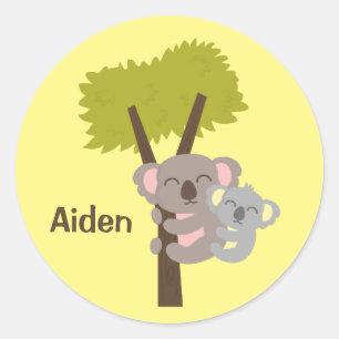 Sticker Rond Ours de koala de bébé et maman mignons pour des