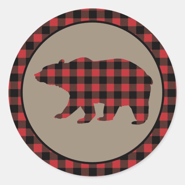 Sticker Rond Ours de la frontière plaqué de Buffalo rouge (Devant)