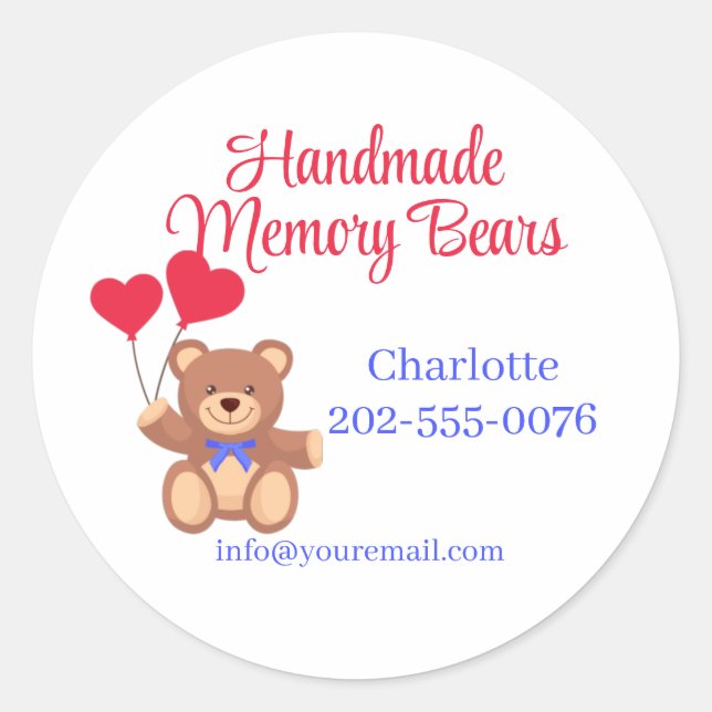 Sticker Rond Ours de mémoire en peluche artisanal (Devant)