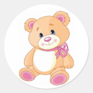 Sticker Rond Ours de nounours mignon avec le ruban rose